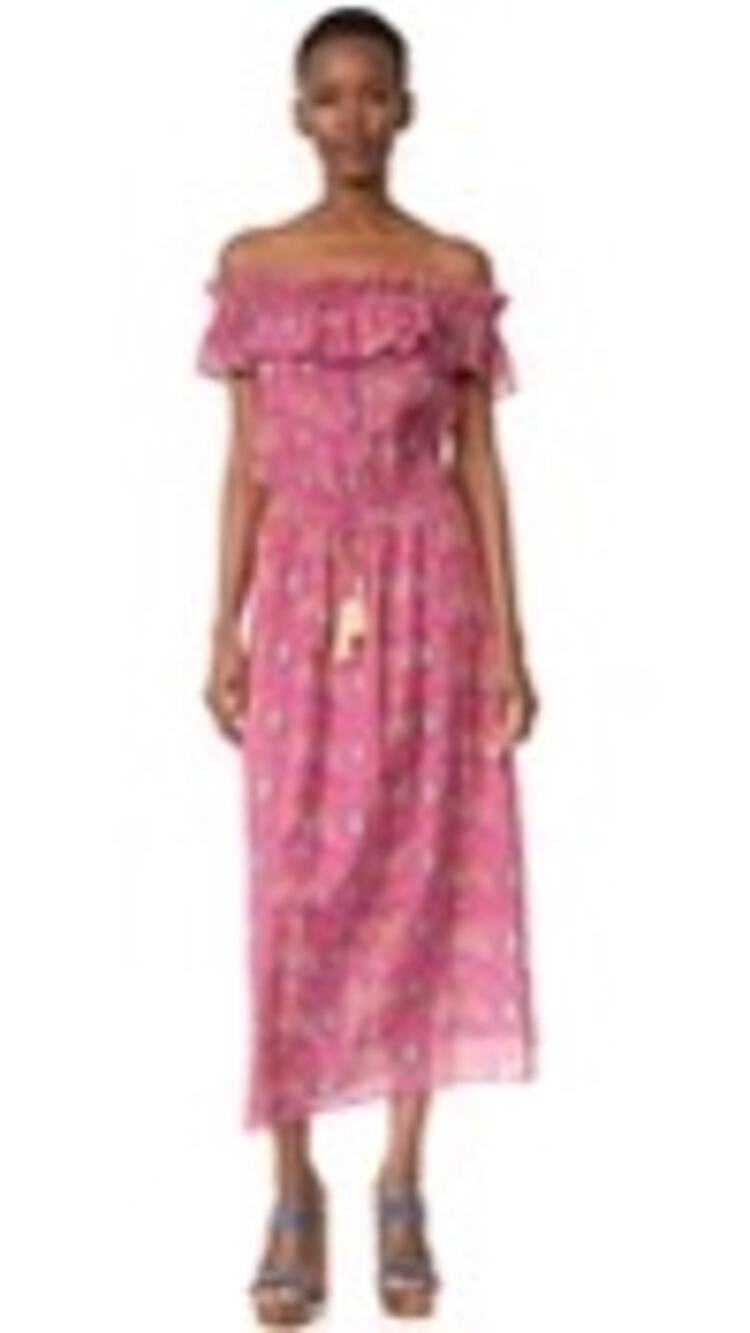 FIGUE Womens Floral Print Pink Cold Shoulder Waist Tie Tassel Maxi Dress Size XS